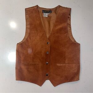Don’t Stop Vintage Leather Brown Suede Vest satin back snap buttons